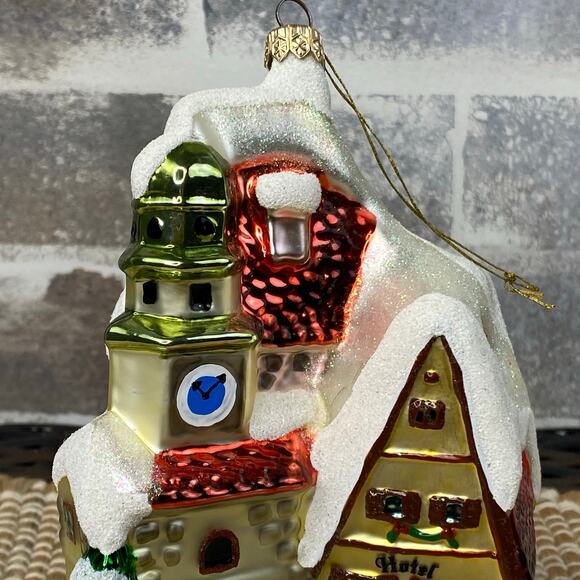 Kathe Wohlfahrt Rothenburg Germany Markusturm Hotel Glitter Glass Ornament 7" - Picture 5 of 15